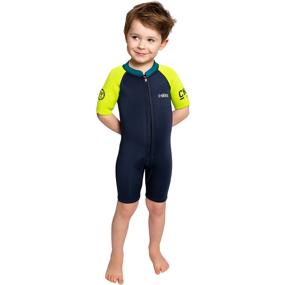 2026 C-Skins Nuwave C-Kid Front Zip Shorty Wetsuit C-NBA32SH - Bluestone / Lime